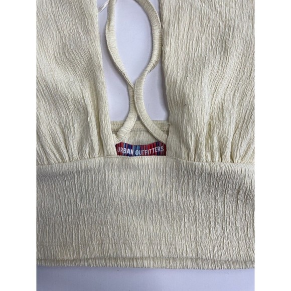 Urban Outfitters L Valeria Halter Cropped Top Cream Cutout Front Drawstring NWT - Picture 4 of 7